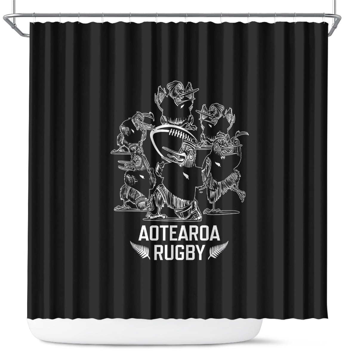 New Zealand Silver Fern Rugby Shower Curtain Haka Aotearoa Kiwi Dance LT14 Black - Polynesian Pride