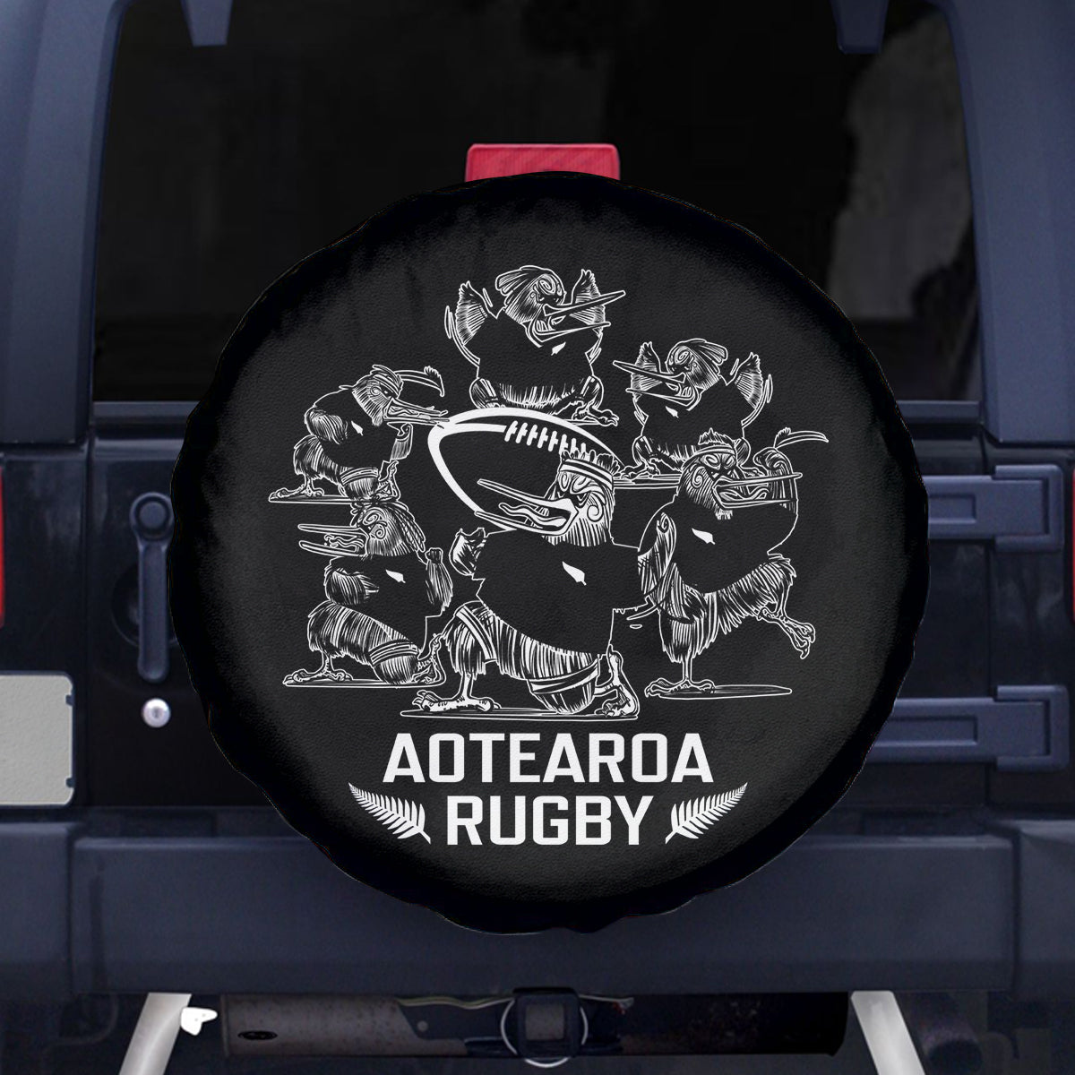 New Zealand Silver Fern Rugby Spare Tire Cover Haka Aotearoa Kiwi Dance LT14 Black - Polynesian Pride