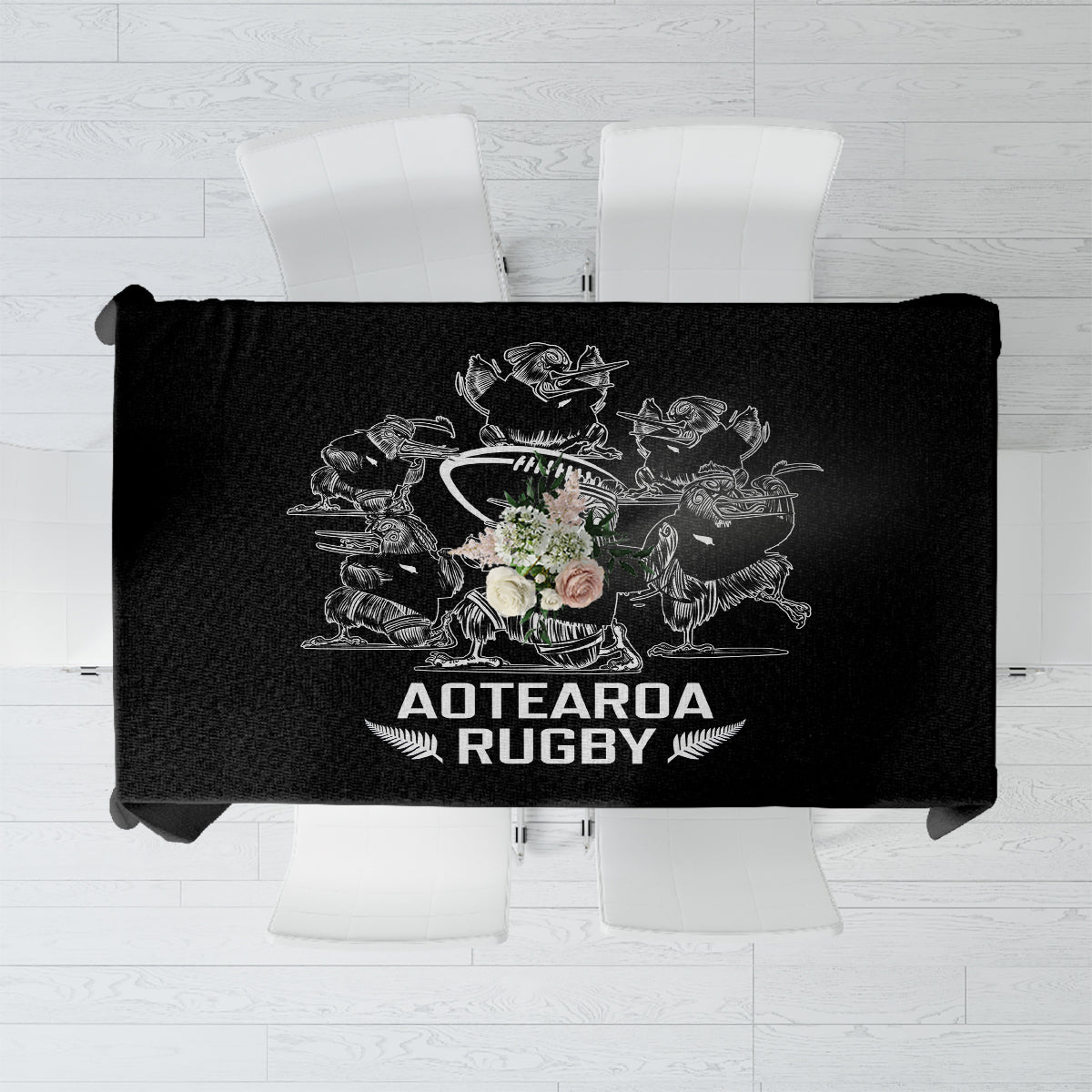 New Zealand Silver Fern Rugby Tablecloth Haka Aotearoa Kiwi Dance LT14 Black - Polynesian Pride