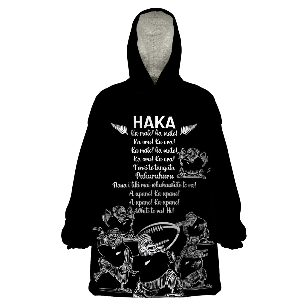 New Zealand Silver Fern Rugby Wearable Blanket Hoodie Haka Aotearoa Kiwi Dance LT14 One Size Black - Polynesian Pride