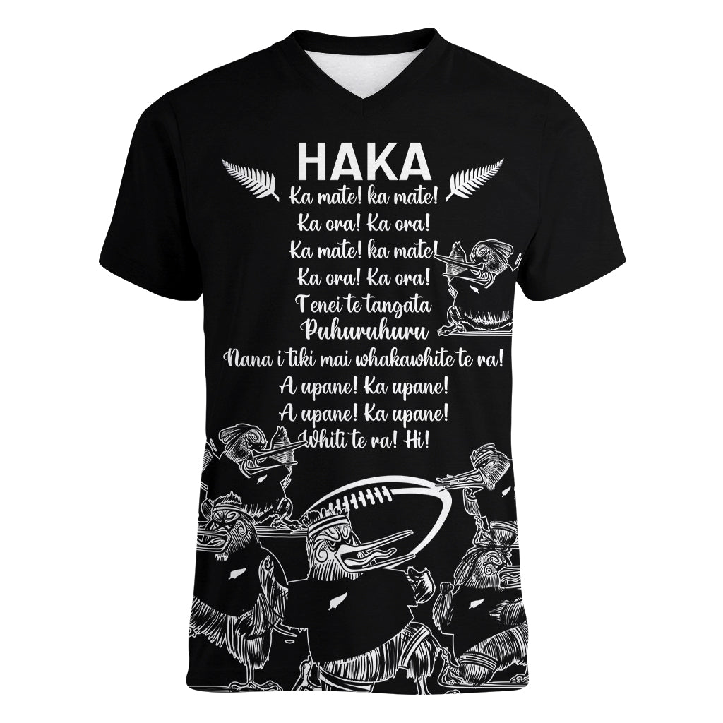 New Zealand Silver Fern Rugby Women V Neck T Shirt Haka Aotearoa Kiwi Dance LT14 Female Black - Polynesian Pride