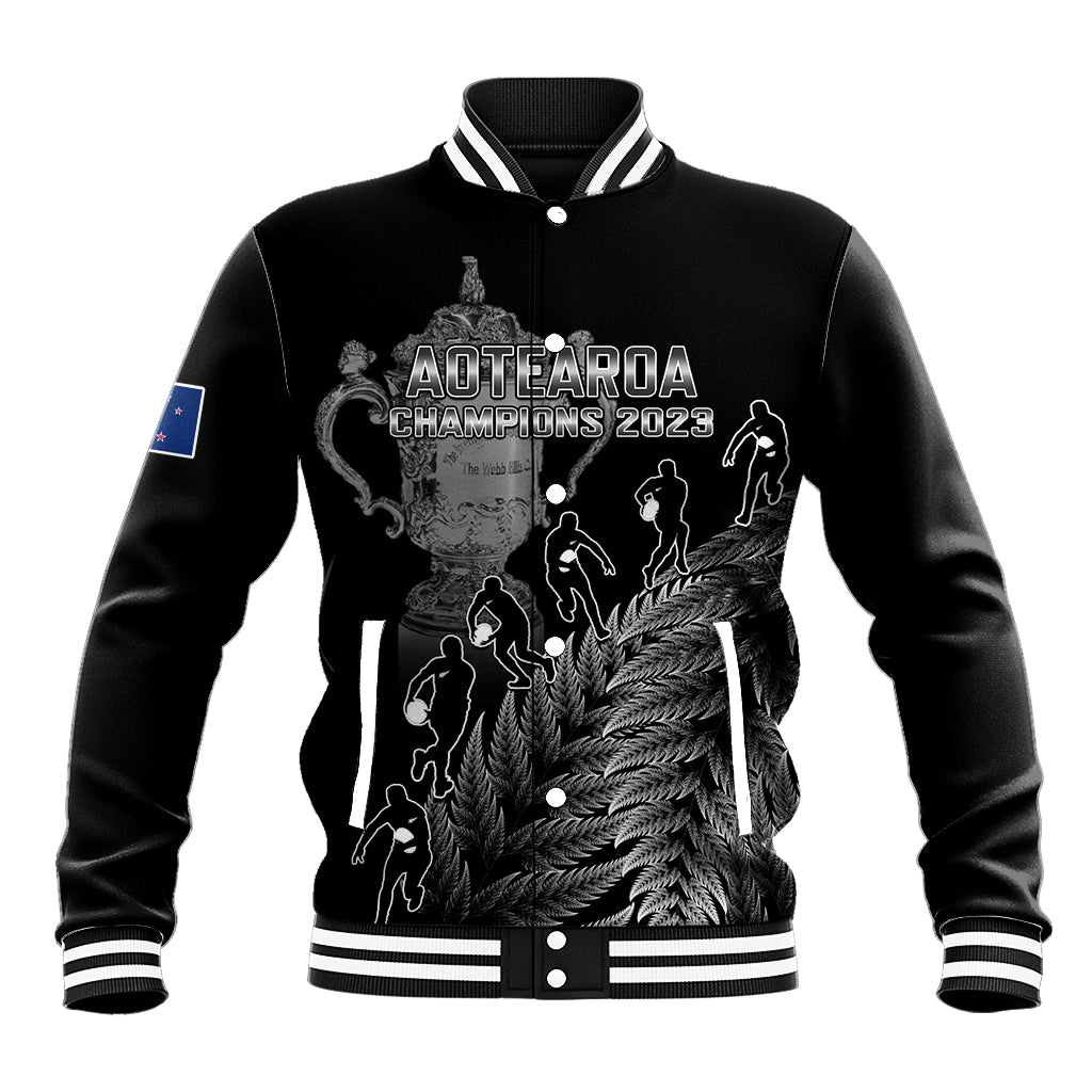 Custom New Zealand Silver Fern Rugby Baseball Jacket All Black Go Champions 2023 With Trophy Proud LT14 Unisex Black - Polynesian Pride