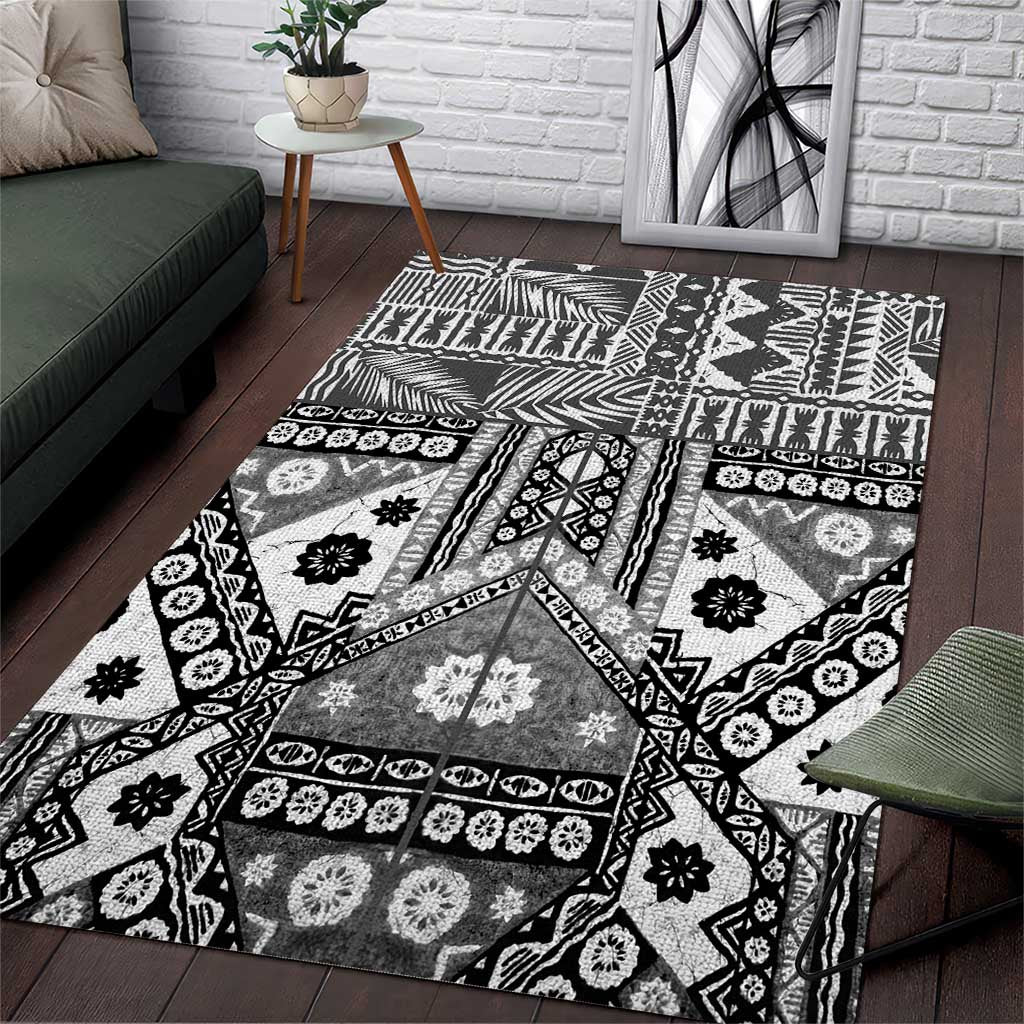 Black Bula Fiji Area Rug Unique Masi Tapa Pattern LT14 Black - Polynesian Pride