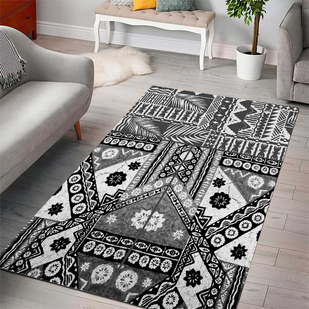 Black Bula Fiji Area Rug Unique Masi Tapa Pattern LT14 - Polynesian Pride