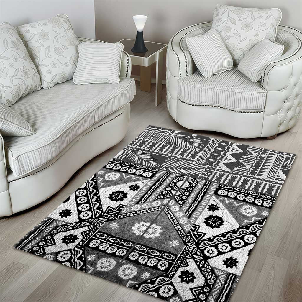 Black Bula Fiji Area Rug Unique Masi Tapa Pattern LT14 - Polynesian Pride
