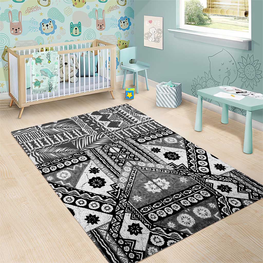 Black Bula Fiji Area Rug Unique Masi Tapa Pattern LT14 - Polynesian Pride