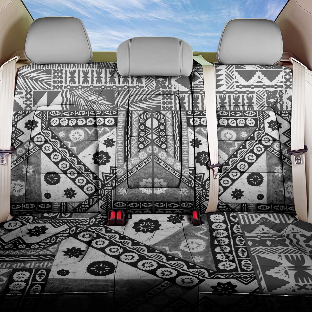 Black Bula Fiji Back Car Seat Cover Unique Masi Tapa Pattern LT14 One Size Black - Polynesian Pride