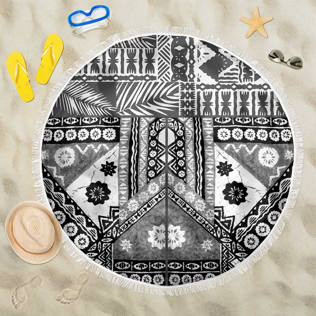 Black Bula Fiji Beach Blanket Unique Masi Tapa Pattern