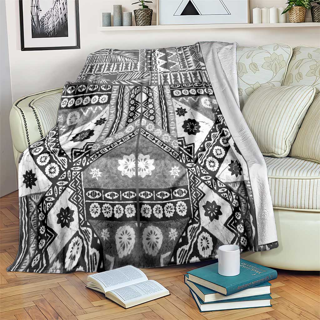 Black Bula Fiji Blanket Unique Masi Tapa Pattern LT14 Black - Polynesian Pride