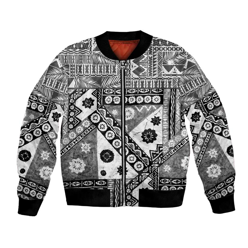 Black Bula Fiji Bomber Jacket Unique Masi Tapa Pattern