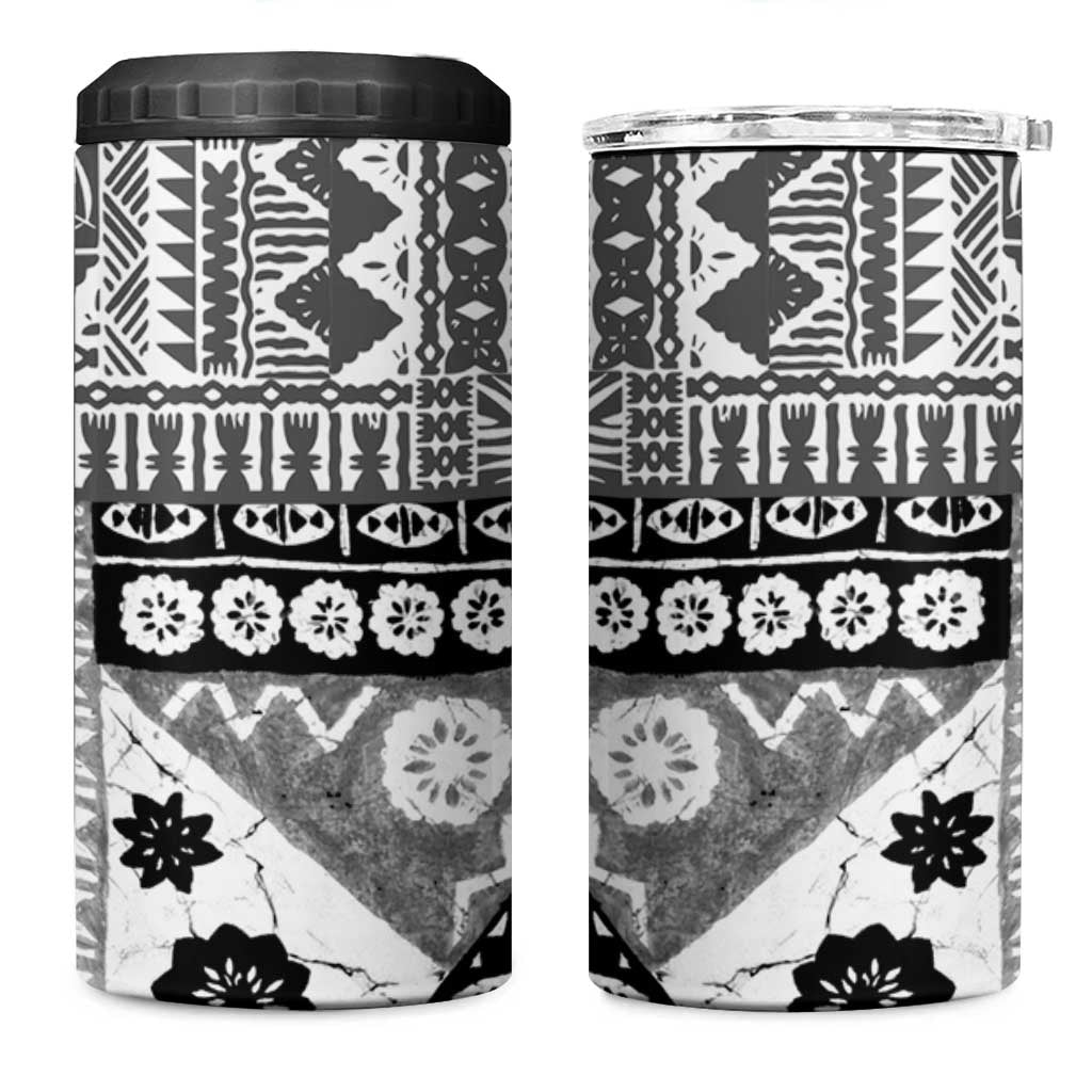 Black Bula Fiji 4 in 1 Can Cooler Tumbler Unique Masi Tapa Pattern LT14 One Size: 16 oz Black - Polynesian Pride