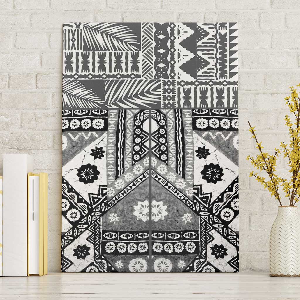 Black Bula Fiji Canvas Wall Art Unique Masi Tapa Pattern