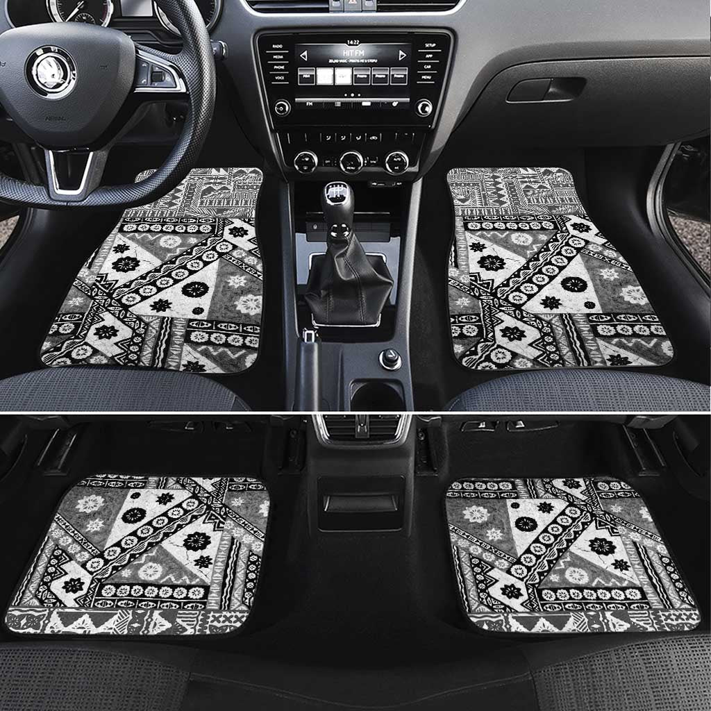 Black Bula Fiji Car Mats Unique Masi Tapa Pattern LT14 Set 4pcs Black - Polynesian Pride