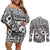 Black Bula Fiji Couples Matching Off Shoulder Short Dress and Long Sleeve Button Shirt Unique Masi Tapa Pattern