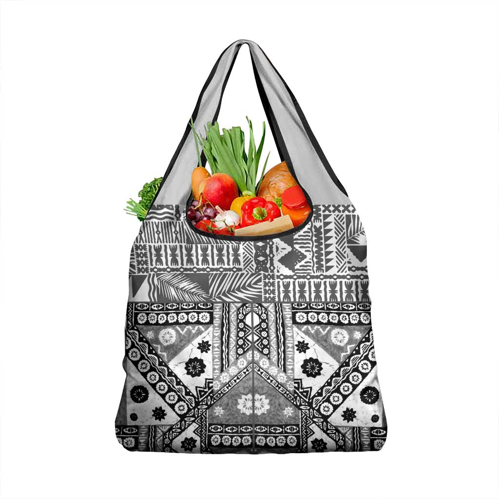 Black Bula Fiji Grocery Bag Unique Masi Tapa Pattern LT14 1-pack One Size Black - Polynesian Pride