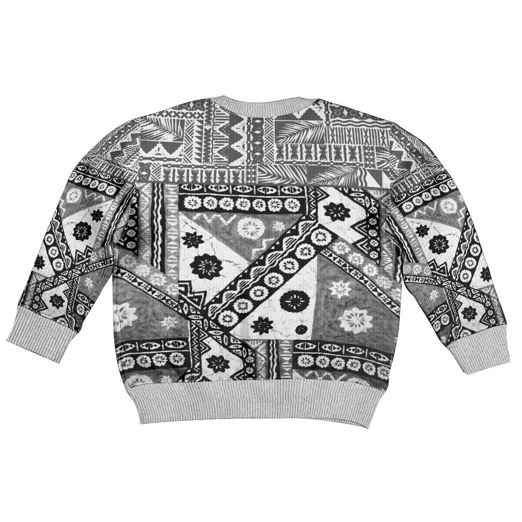 Black Bula Fiji Kid Ugly Christmas Sweater Unique Masi Tapa Pattern LT14 - Polynesian Pride