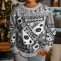 Black Bula Fiji Kid Ugly Christmas Sweater Unique Masi Tapa Pattern LT14 - Polynesian Pride