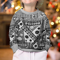 Black Bula Fiji Kid Ugly Christmas Sweater Unique Masi Tapa Pattern LT14 - Polynesian Pride