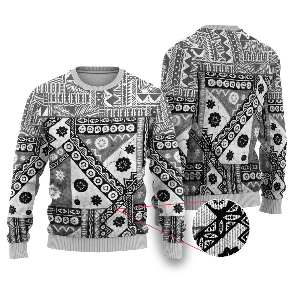Black Bula Fiji Ugly Christmas Sweater Unique Masi Tapa Pattern LT14 Black - Polynesian Pride