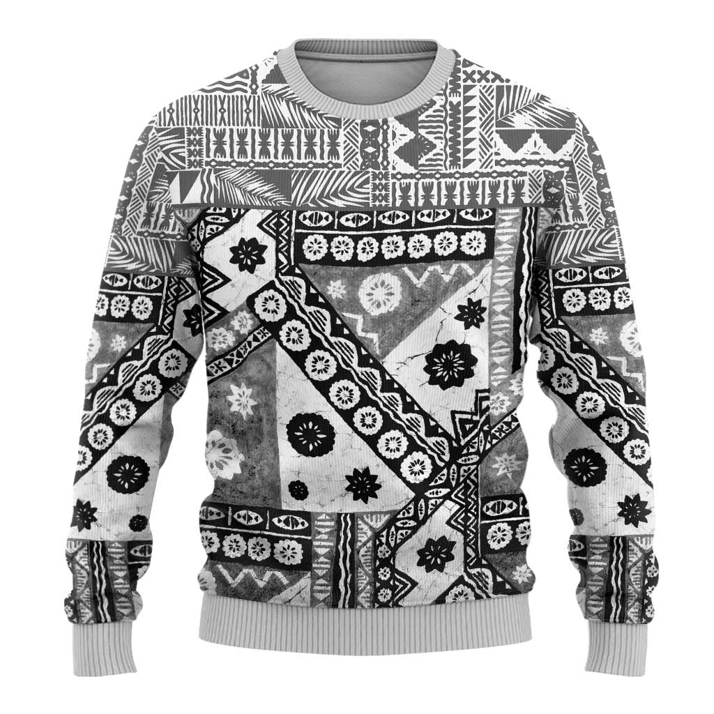 Black Bula Fiji Ugly Christmas Sweater Unique Masi Tapa Pattern LT14 - Polynesian Pride