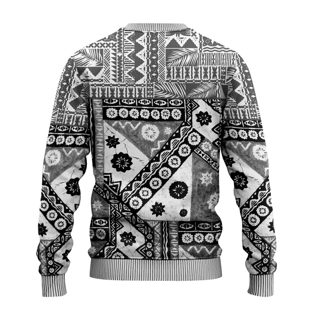 Black Bula Fiji Ugly Christmas Sweater Unique Masi Tapa Pattern LT14 - Polynesian Pride