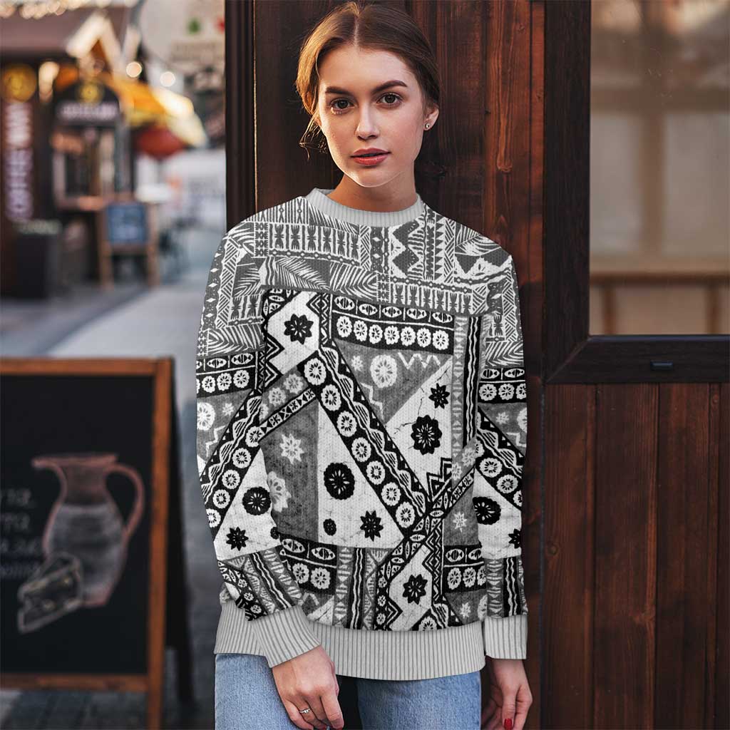 Black Bula Fiji Ugly Christmas Sweater Unique Masi Tapa Pattern LT14 - Polynesian Pride