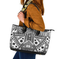 Black Bula Fiji Leather Tote Bag Unique Masi Tapa Pattern LT14 Black - Polynesian Pride