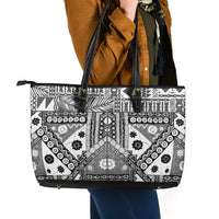 Black Bula Fiji Leather Tote Bag Unique Masi Tapa Pattern LT14 - Polynesian Pride