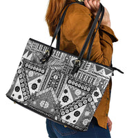 Black Bula Fiji Leather Tote Bag Unique Masi Tapa Pattern LT14 - Polynesian Pride