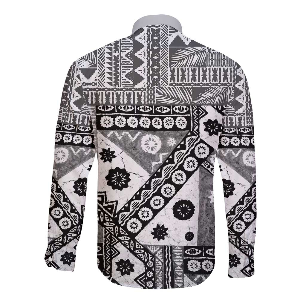 Black Bula Fiji Long Sleeve Button Shirt Unique Masi Tapa Pattern LT14 - Polynesian Pride