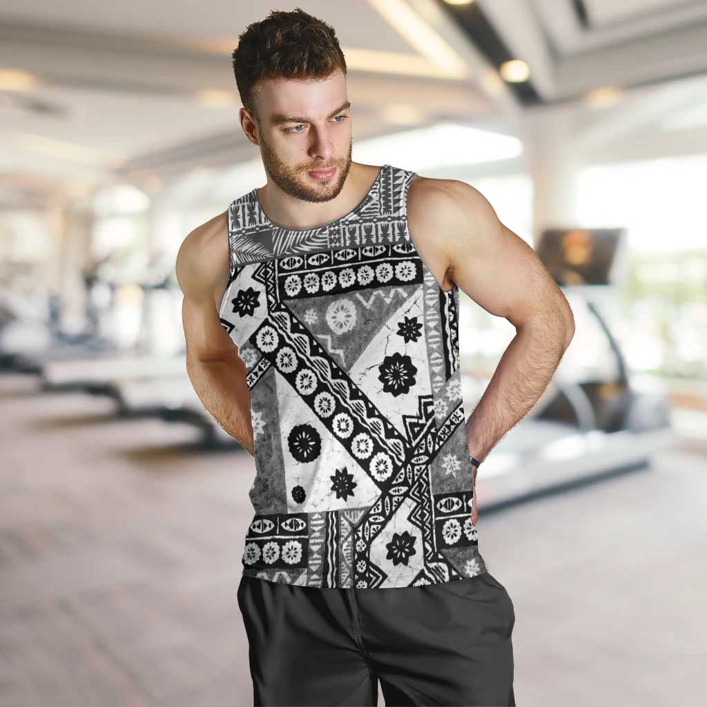 Black Bula Fiji Men Tank Top Unique Masi Tapa Pattern