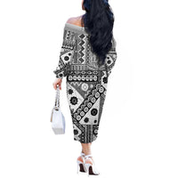 Black Bula Fiji Off The Shoulder Long Sleeve Dress Unique Masi Tapa Pattern LT14 - Polynesian Pride