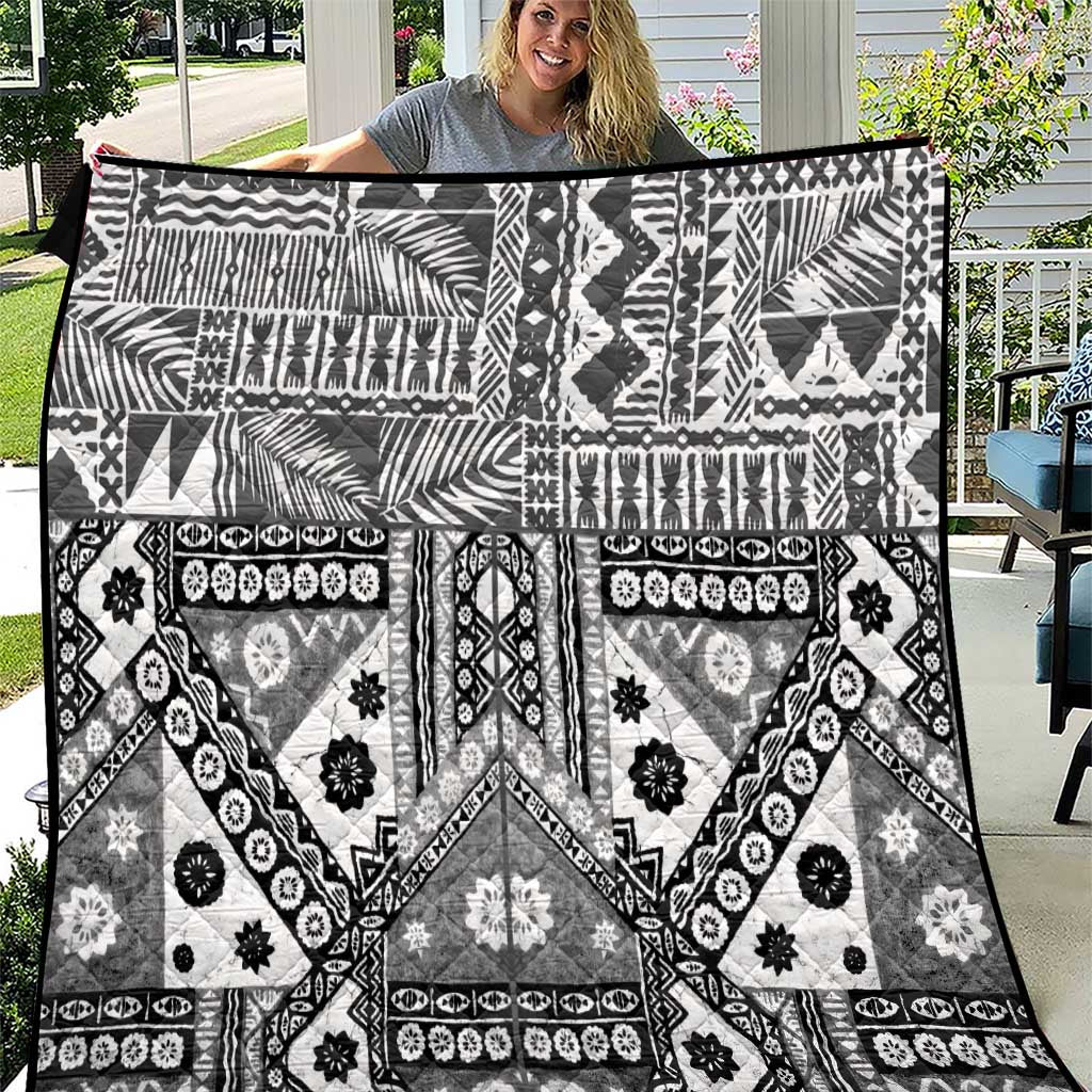 Black Bula Fiji Quilt Unique Masi Tapa Pattern LT14 Black - Polynesian Pride