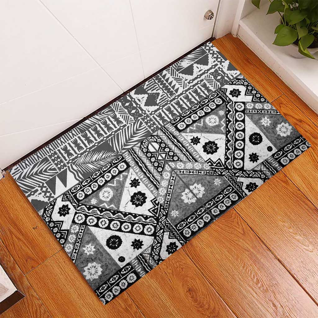 Black Bula Fiji Rubber Doormat Unique Masi Tapa Pattern LT14 - Polynesian Pride
