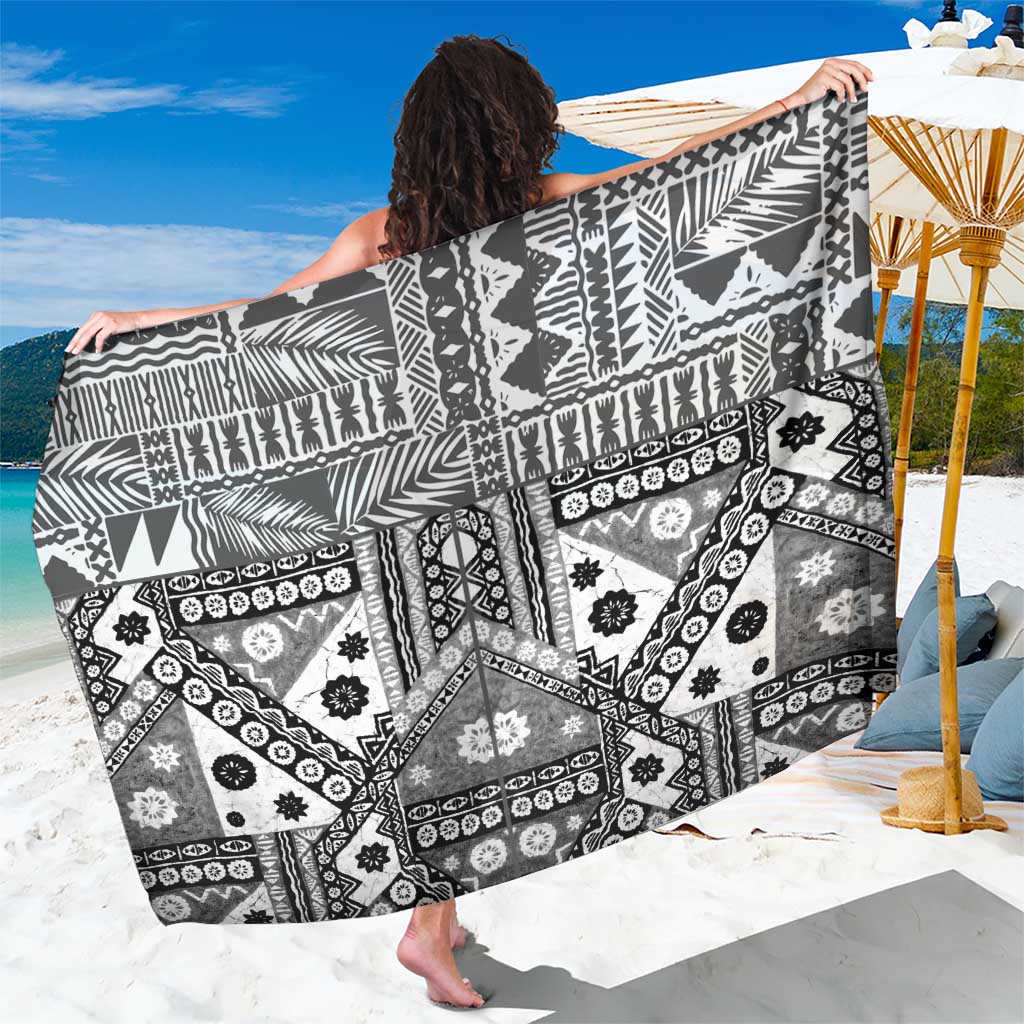 Black Bula Fiji Sarong Unique Masi Tapa Pattern LT14 One Size 44 x 66 inches Black - Polynesian Pride