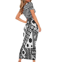 Black Bula Fiji Short Sleeve Bodycon Dress Unique Masi Tapa Pattern LT14 - Polynesian Pride