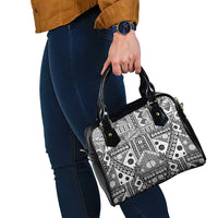 Black Bula Fiji Shoulder Handbag Unique Masi Tapa Pattern LT14 - Polynesian Pride