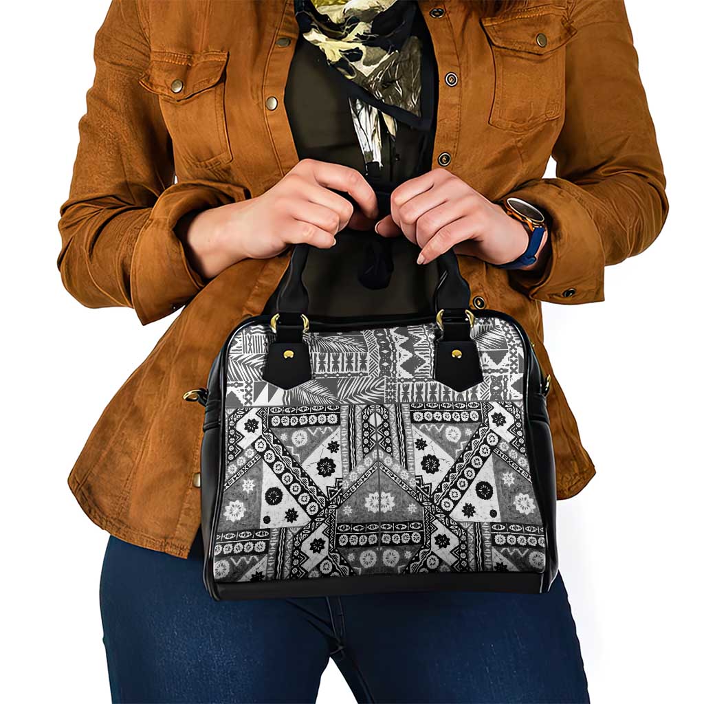 Black Bula Fiji Shoulder Handbag Unique Masi Tapa Pattern LT14 - Polynesian Pride