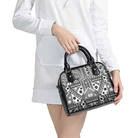 Black Bula Fiji Shoulder Handbag Unique Masi Tapa Pattern LT14 - Polynesian Pride