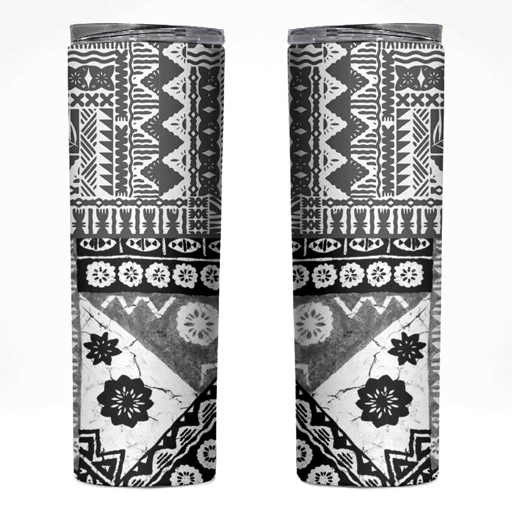 Black Bula Fiji Skinny Tumbler Unique Masi Tapa Pattern LT14 Black - Polynesian Pride
