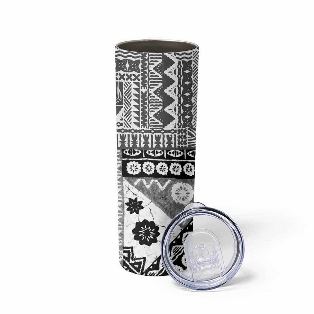 Black Bula Fiji Skinny Tumbler Unique Masi Tapa Pattern LT14 - Polynesian Pride
