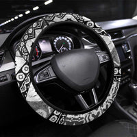 Black Bula Fiji Steering Wheel Cover Unique Masi Tapa Pattern LT14 Universal Fit Black - Polynesian Pride