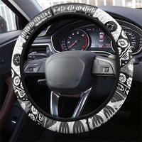 Black Bula Fiji Steering Wheel Cover Unique Masi Tapa Pattern LT14 - Polynesian Pride