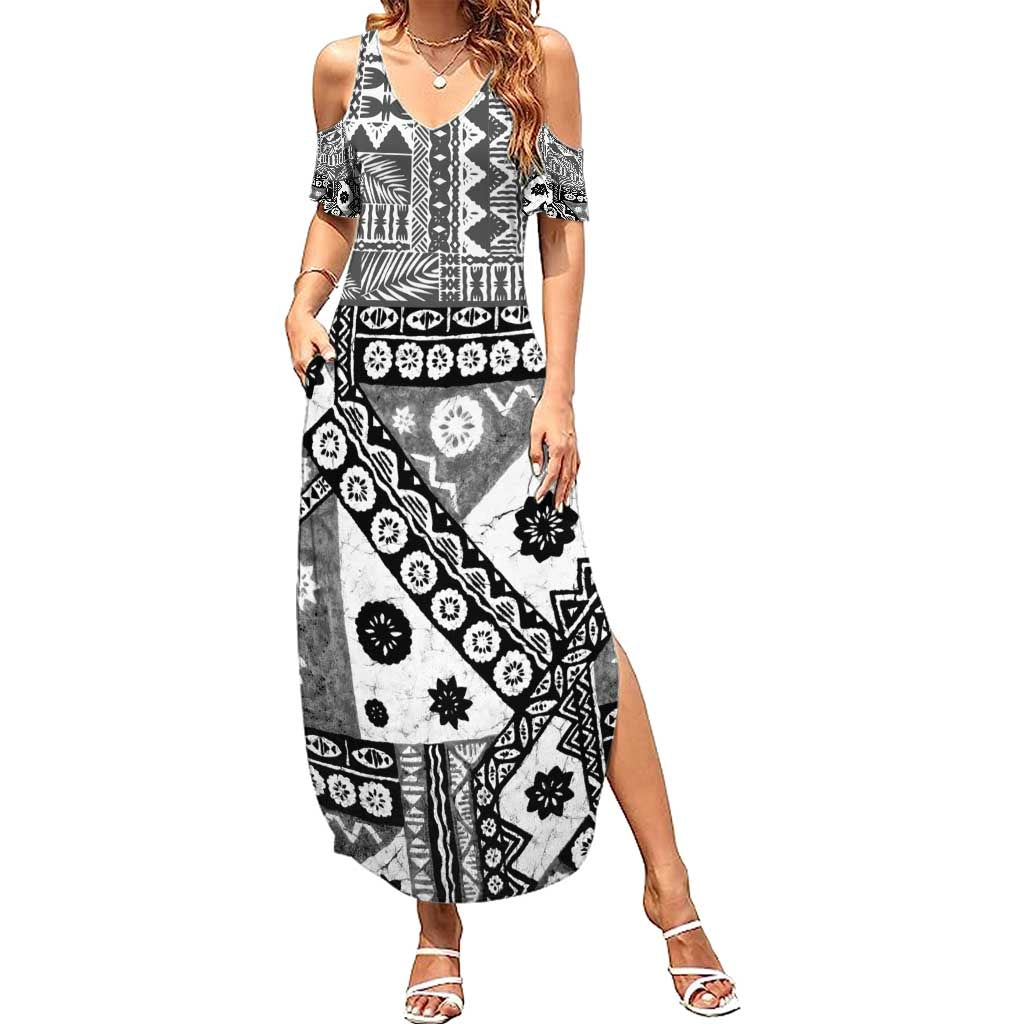 Black Bula Fiji Summer Maxi Dress Unique Masi Tapa Pattern