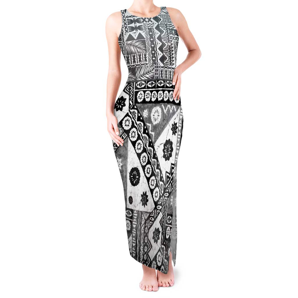 Black Bula Fiji Tank Maxi Dress Unique Masi Tapa Pattern LT14 Women Black - Polynesian Pride