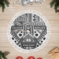Black Bula Fiji Tree Skirt Unique Masi Tapa Pattern LT14 Fringed Black - Polynesian Pride