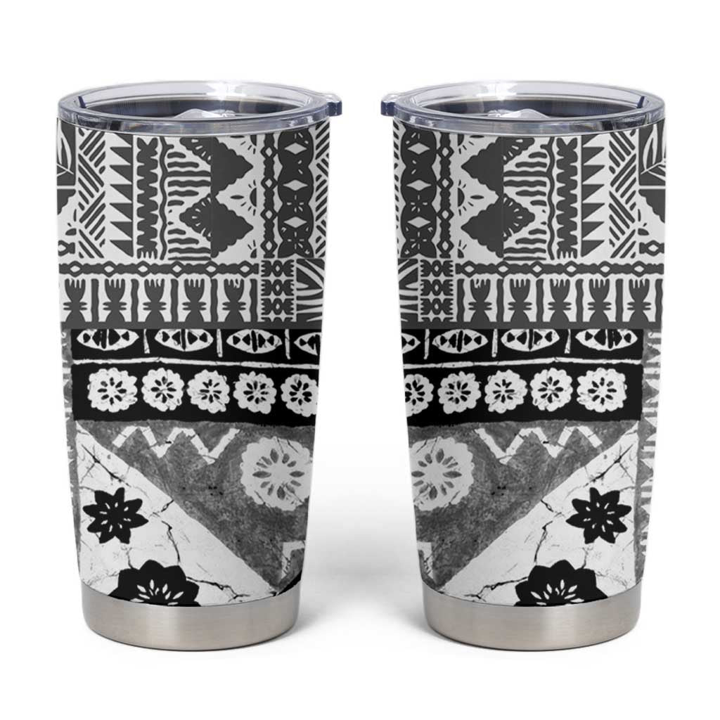 Black Bula Fiji Tumbler Cup Unique Masi Tapa Pattern LT14 Black - Polynesian Pride
