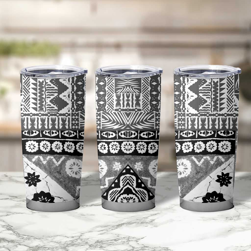 Black Bula Fiji Tumbler Cup Unique Masi Tapa Pattern LT14 - Polynesian Pride