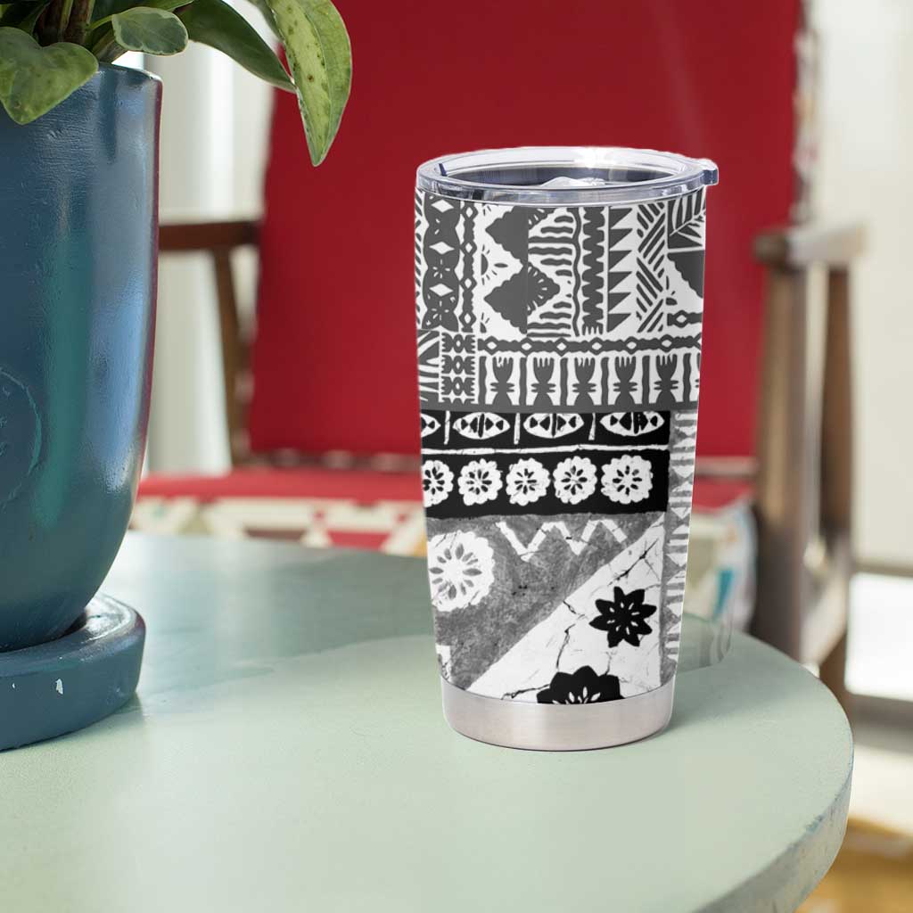 Black Bula Fiji Tumbler Cup Unique Masi Tapa Pattern LT14 - Polynesian Pride