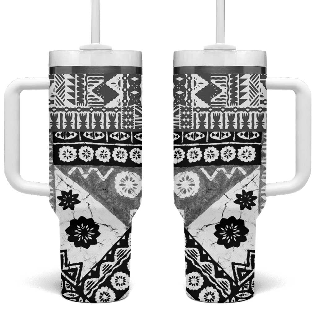 Black Bula Fiji Tumbler With Handle Unique Masi Tapa Pattern LT14 One Size: 40 oz Black - Polynesian Pride